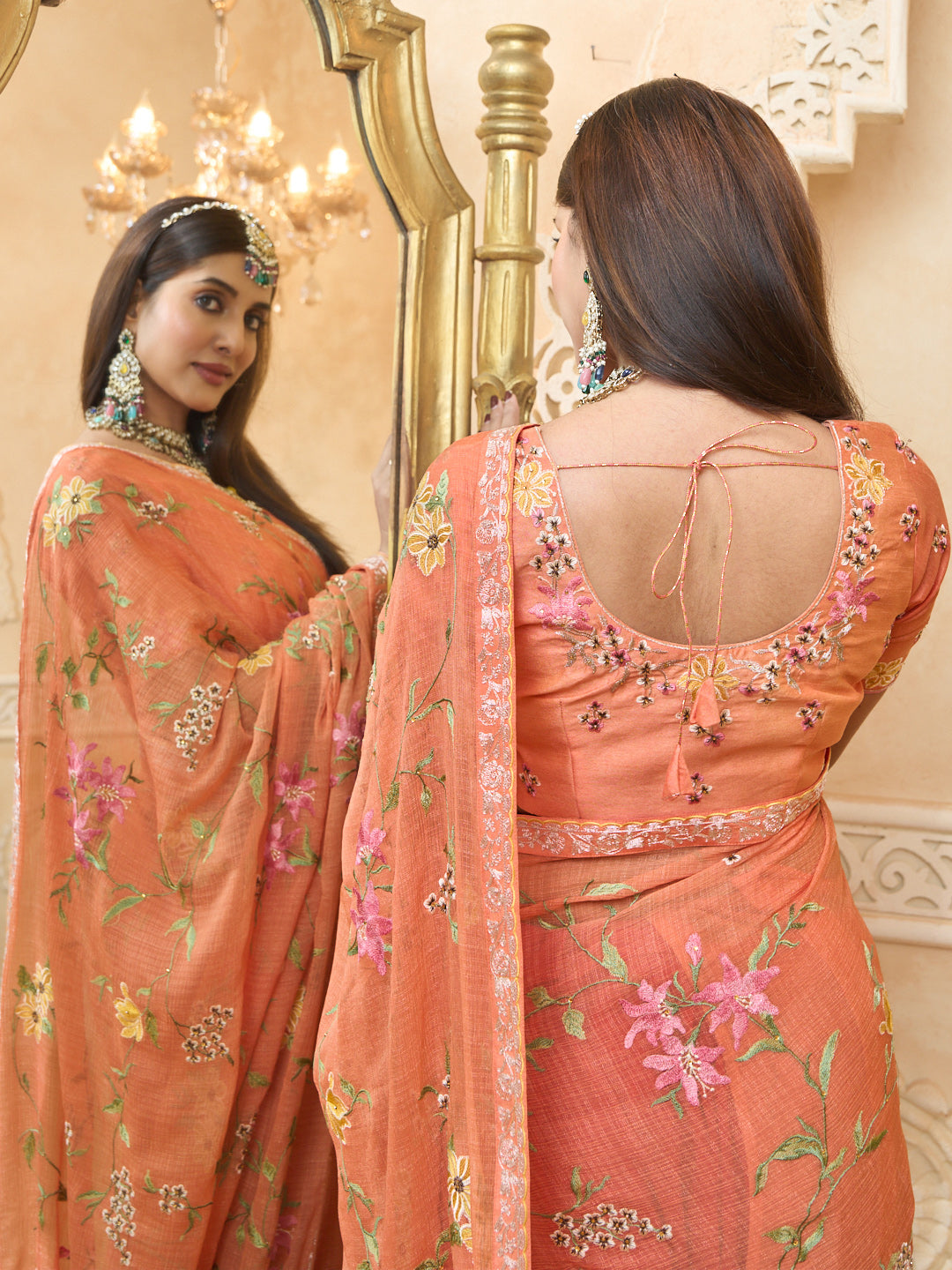 Designer chiffon saree look