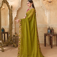 Floral embroidered chiffon saree detail
