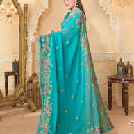 Floral embroidered chiffon saree
