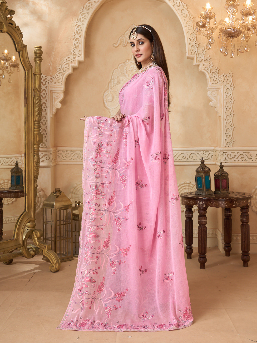 Embroidered work chiffon saree