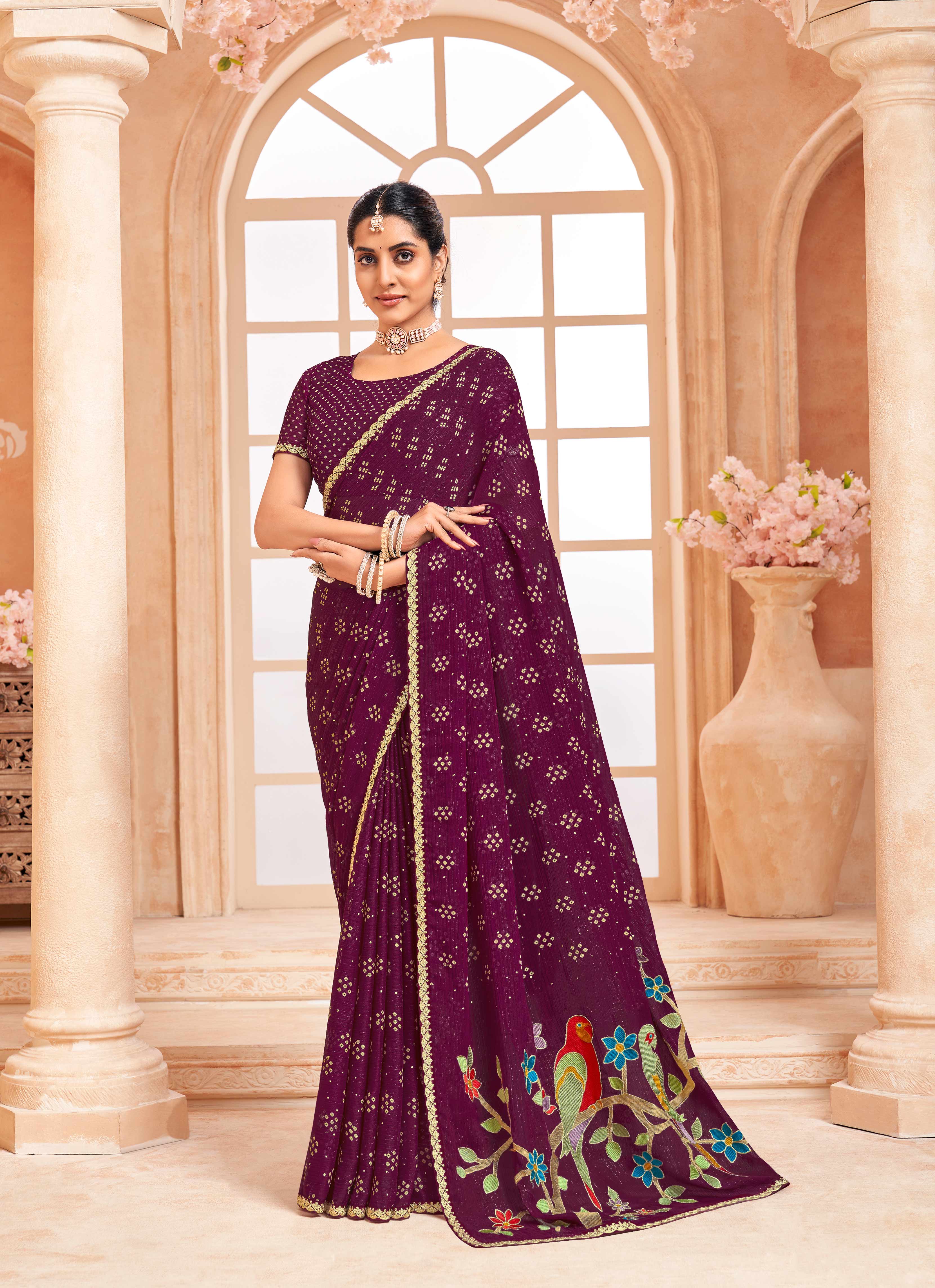 wine colour saree