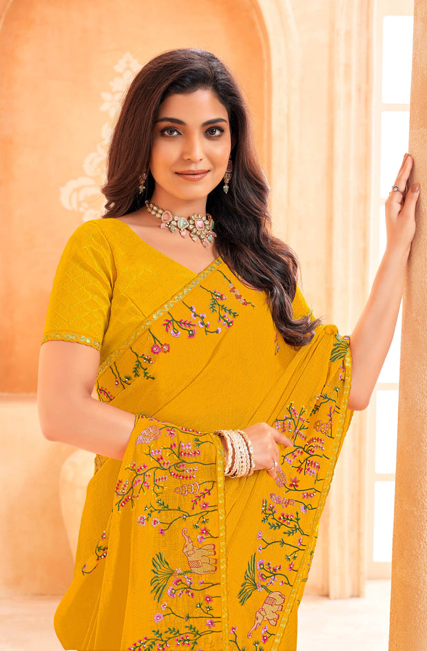  yellow colour silk saree