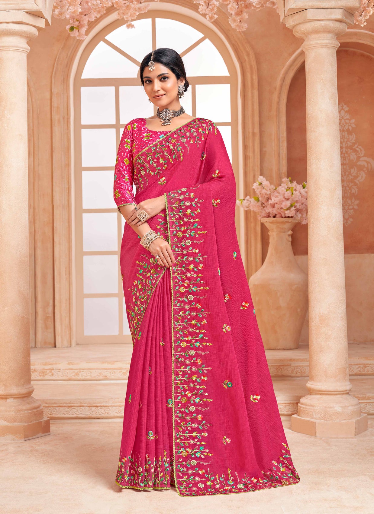 chiffon saree​- pink saree