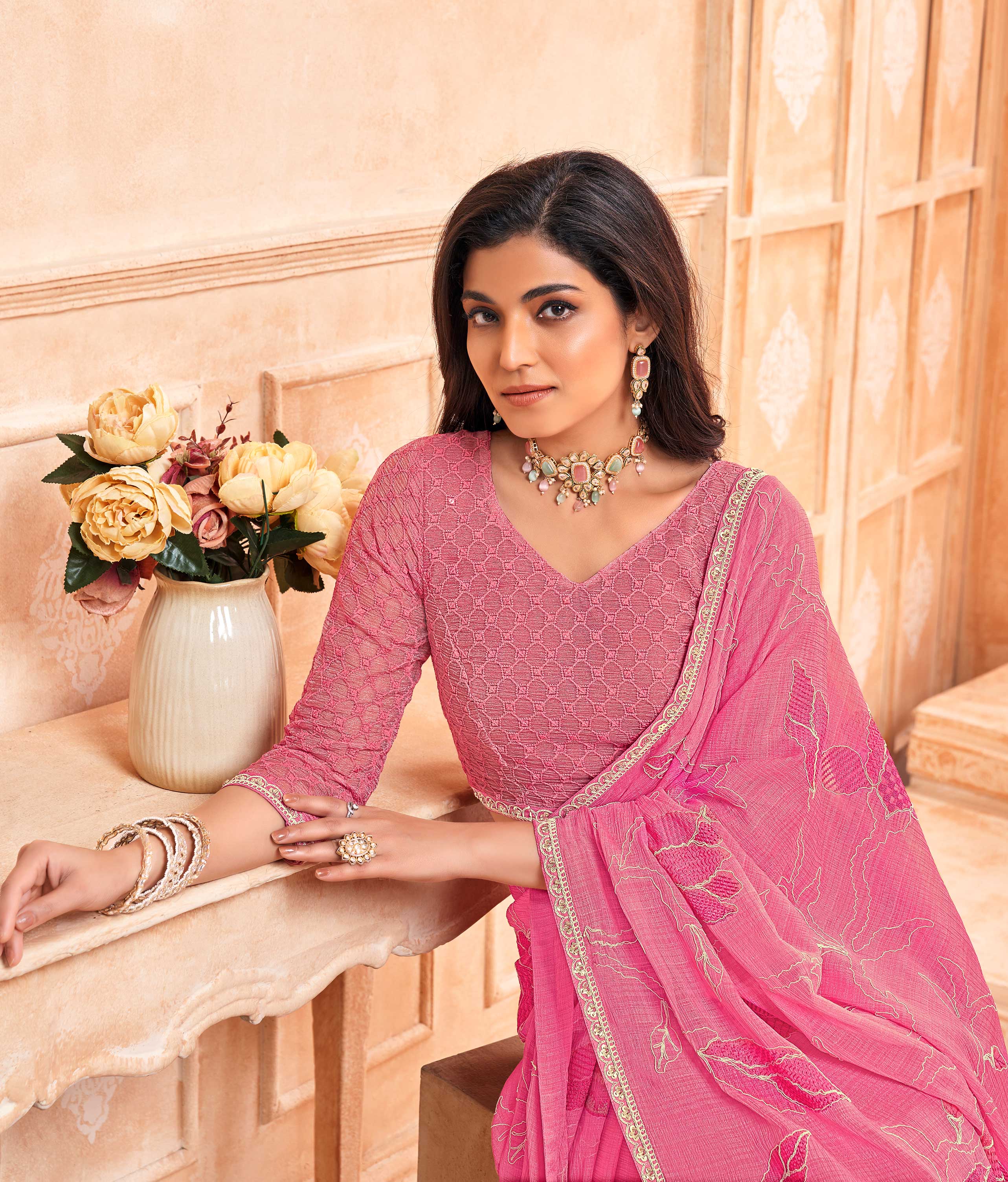 baby pink saree