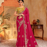Pink organza designer saree