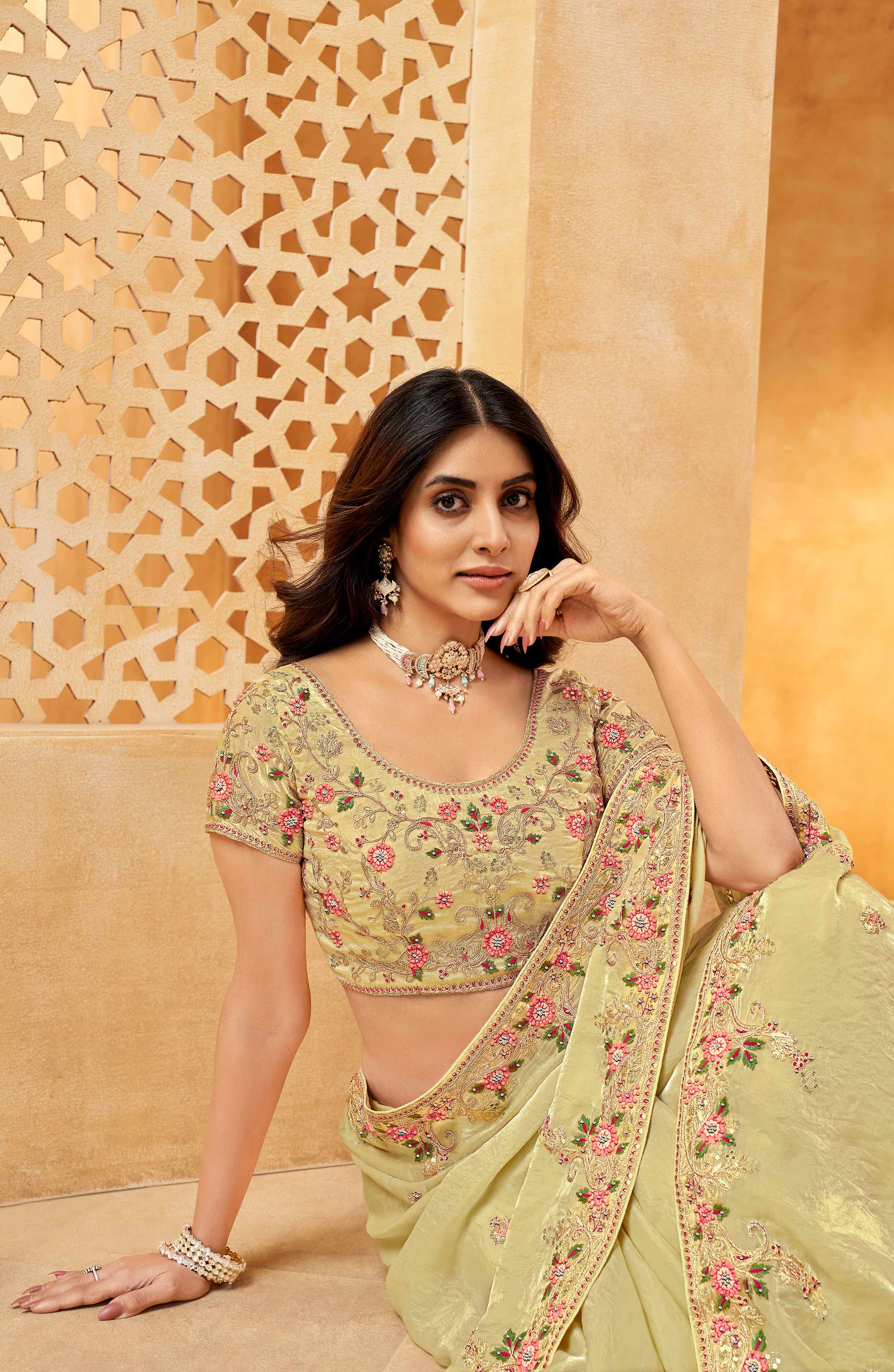 Soft pastel festive saree