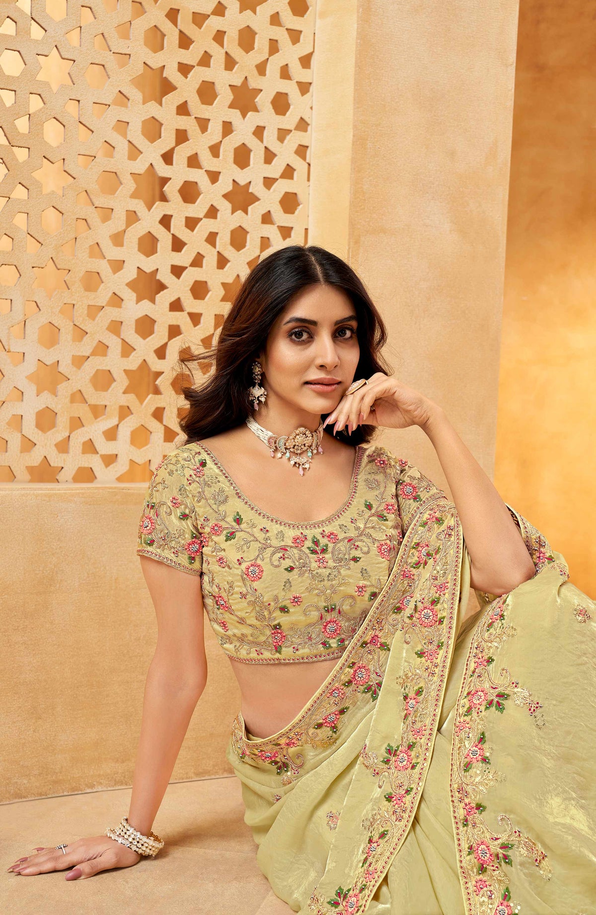 Soft pastel festive saree