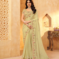 Pastel yellow organza saree