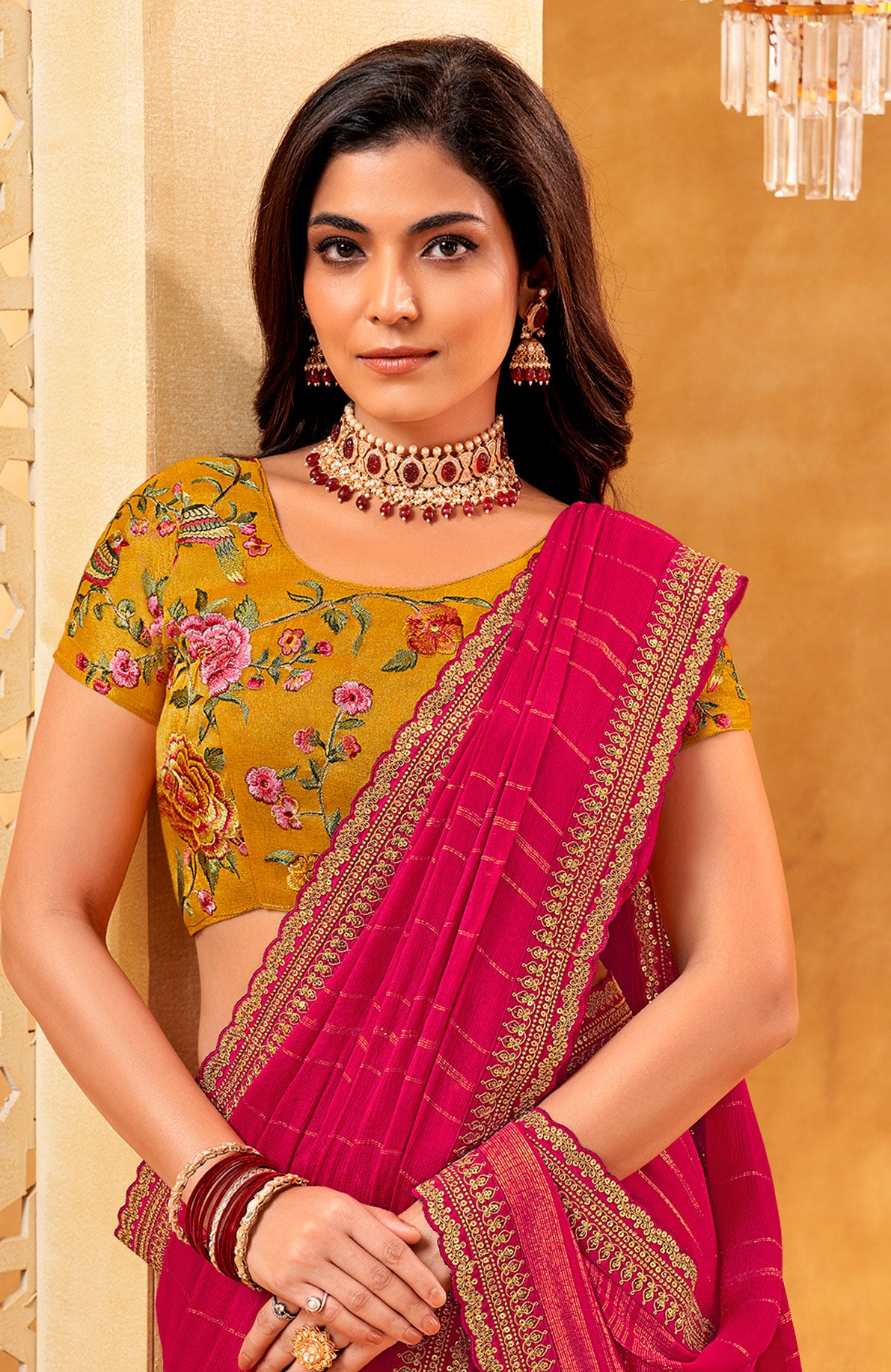 Embroidered border silk saree