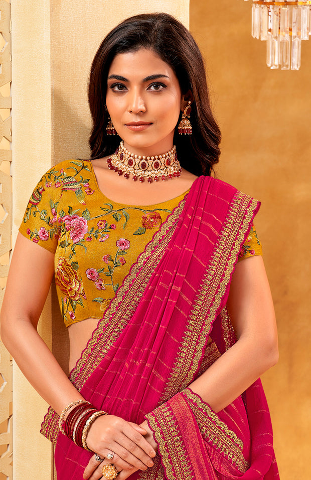 Embroidered border silk saree