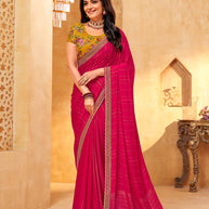 Pink zari work saree