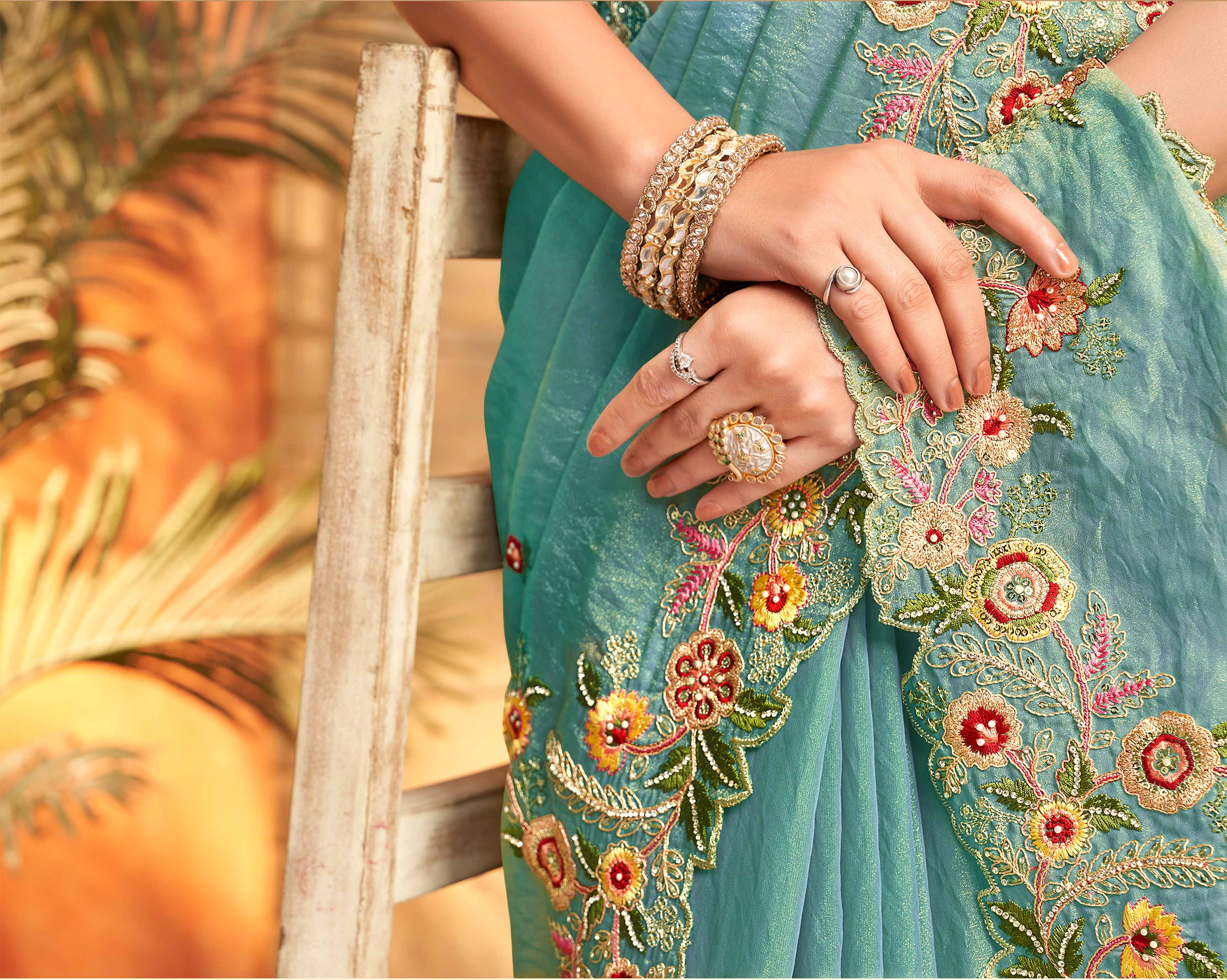 Floral embroidered designer saree