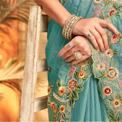 Floral embroidered designer saree