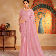 Pink stone work chiffon saree