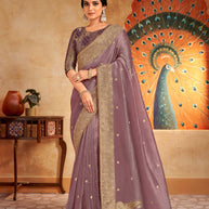 Purple embroidered silk saree