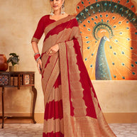 Red brocade silk saree