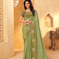 green silk blend saree