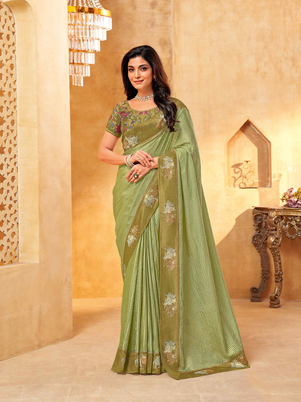 green silk blend saree