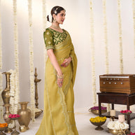 Olive Green embroidered chiffon saree
