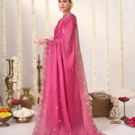 Pink saree with matching blouse