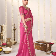 Floral work chiffon saree