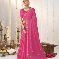 Pink embroidered chiffon saree
