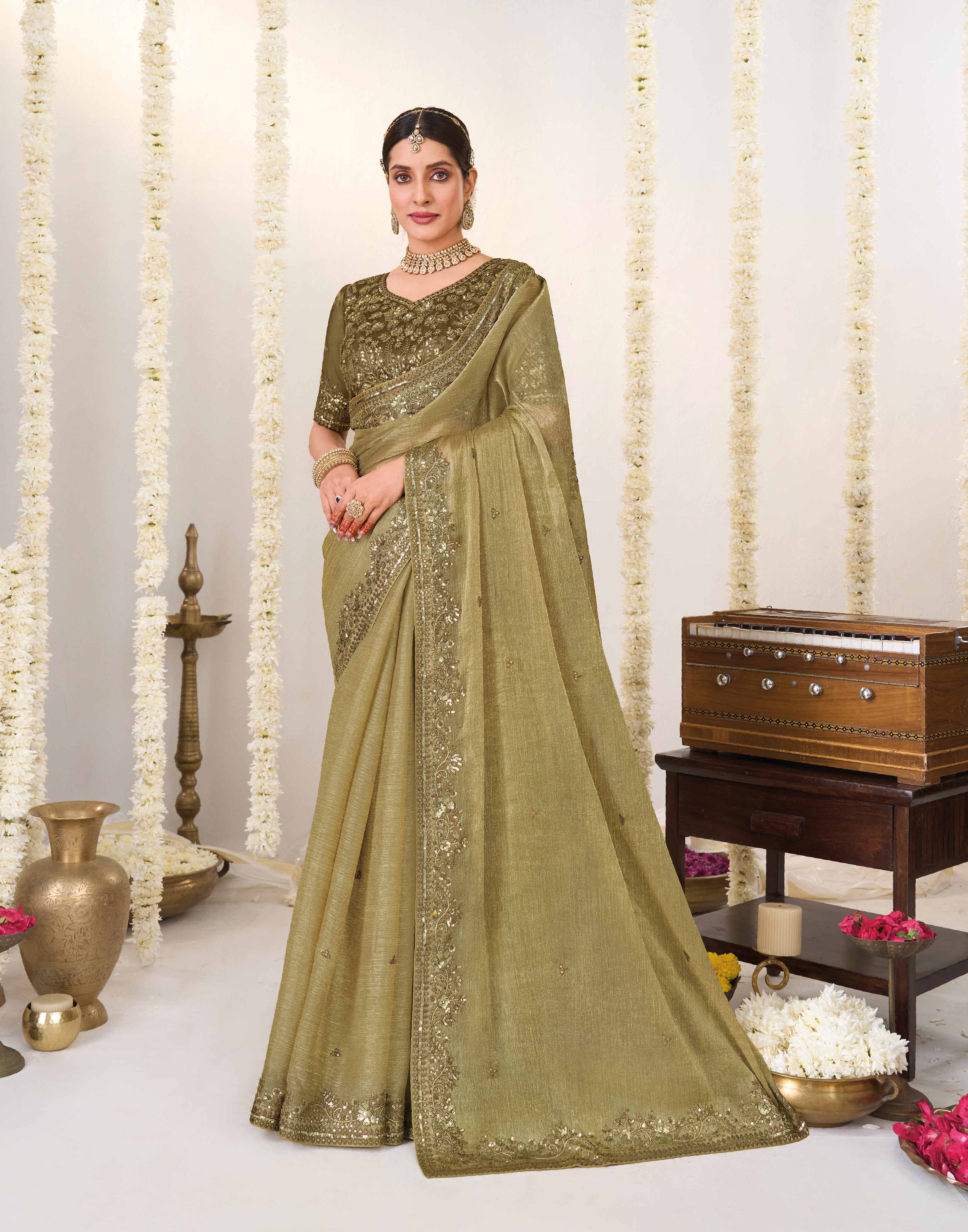 Floral embroidery chiffon saree