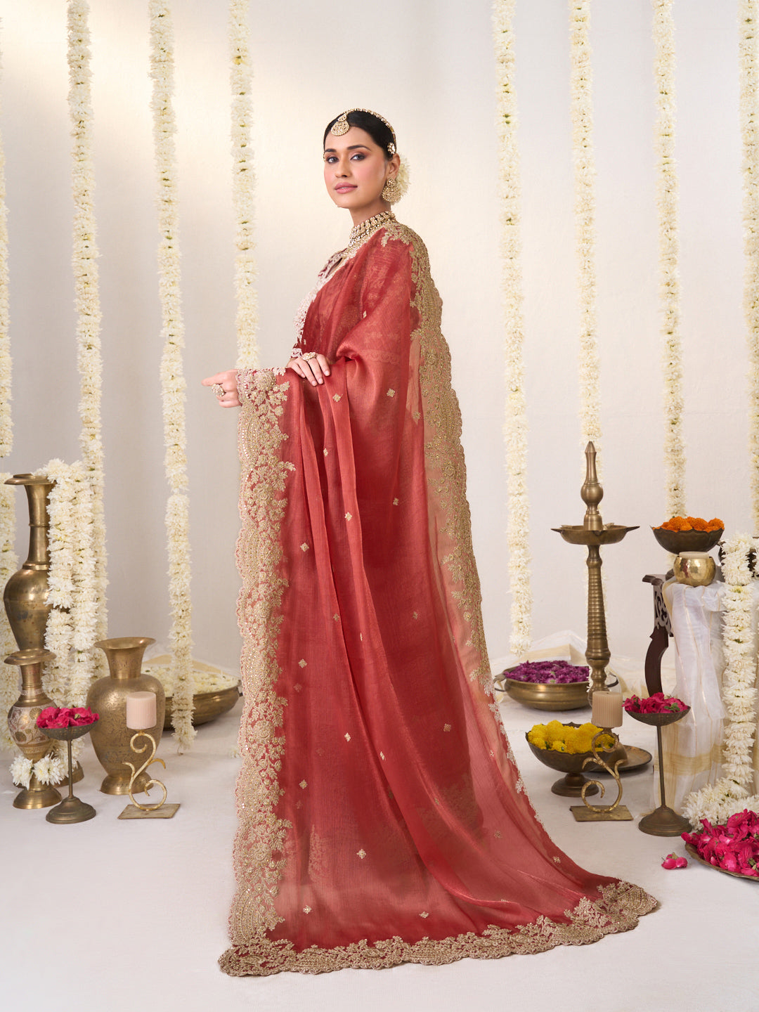 Floral work chiffon saree