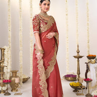 Orange saree with red blouse