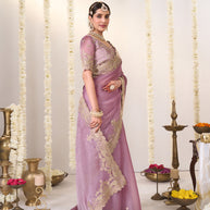 Floral embroidery chiffon saree