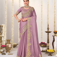 Purple embroidered chiffon saree