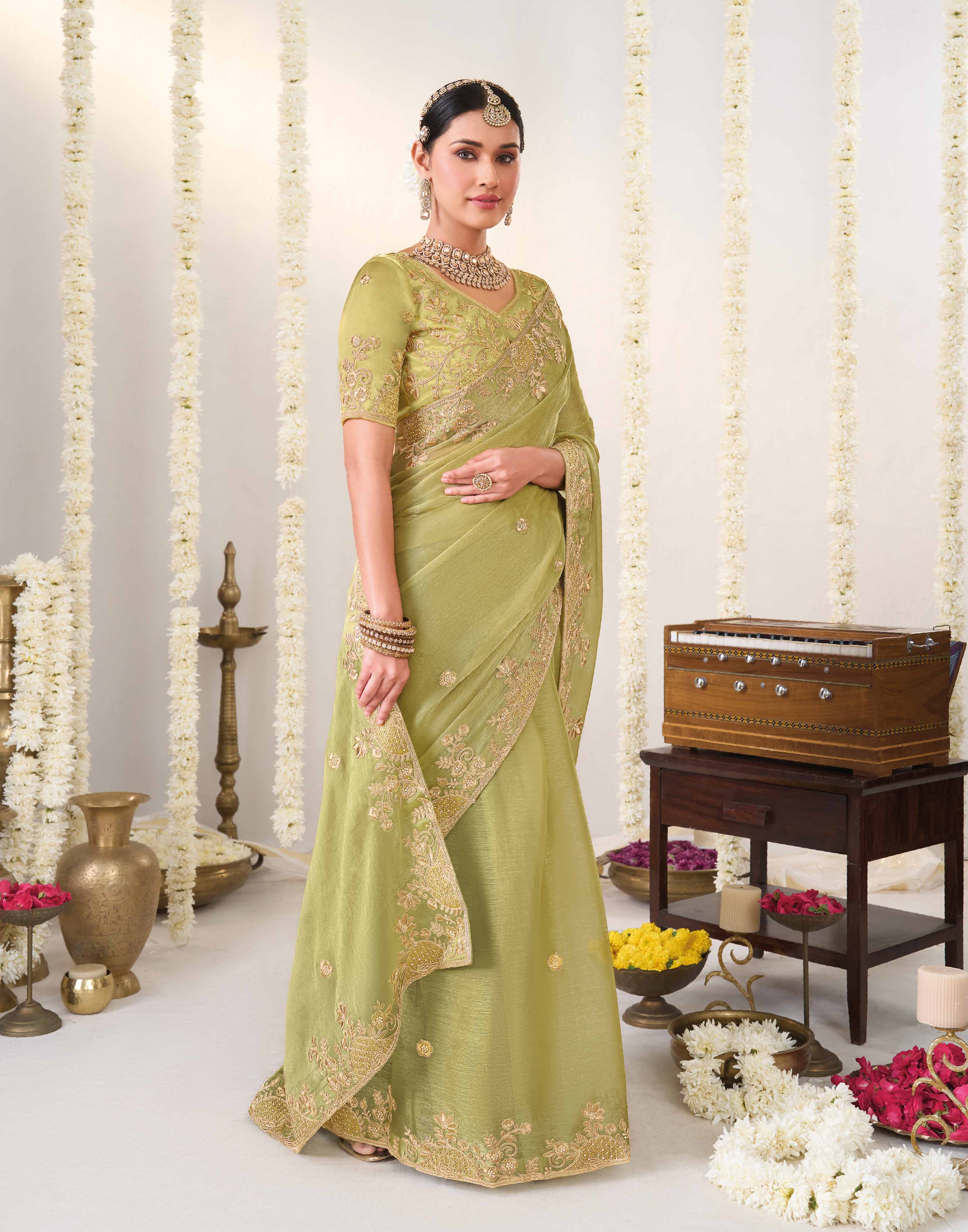 Floral work chiffon saree