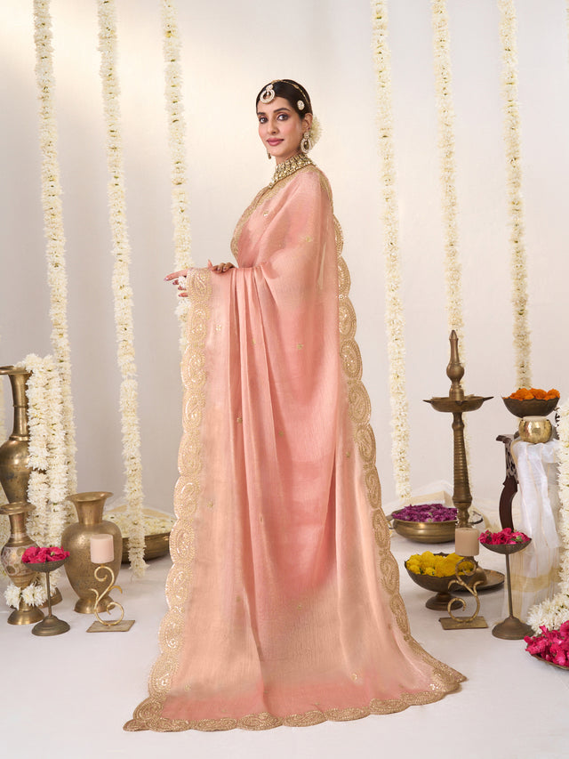 Ethnic embroidery chiffon saree