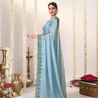 Floral embroidery chiffon saree
