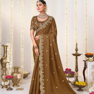 Brown embroidered chiffon saree