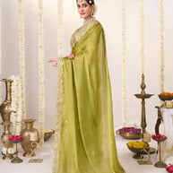 Floral embroidery chiffon saree