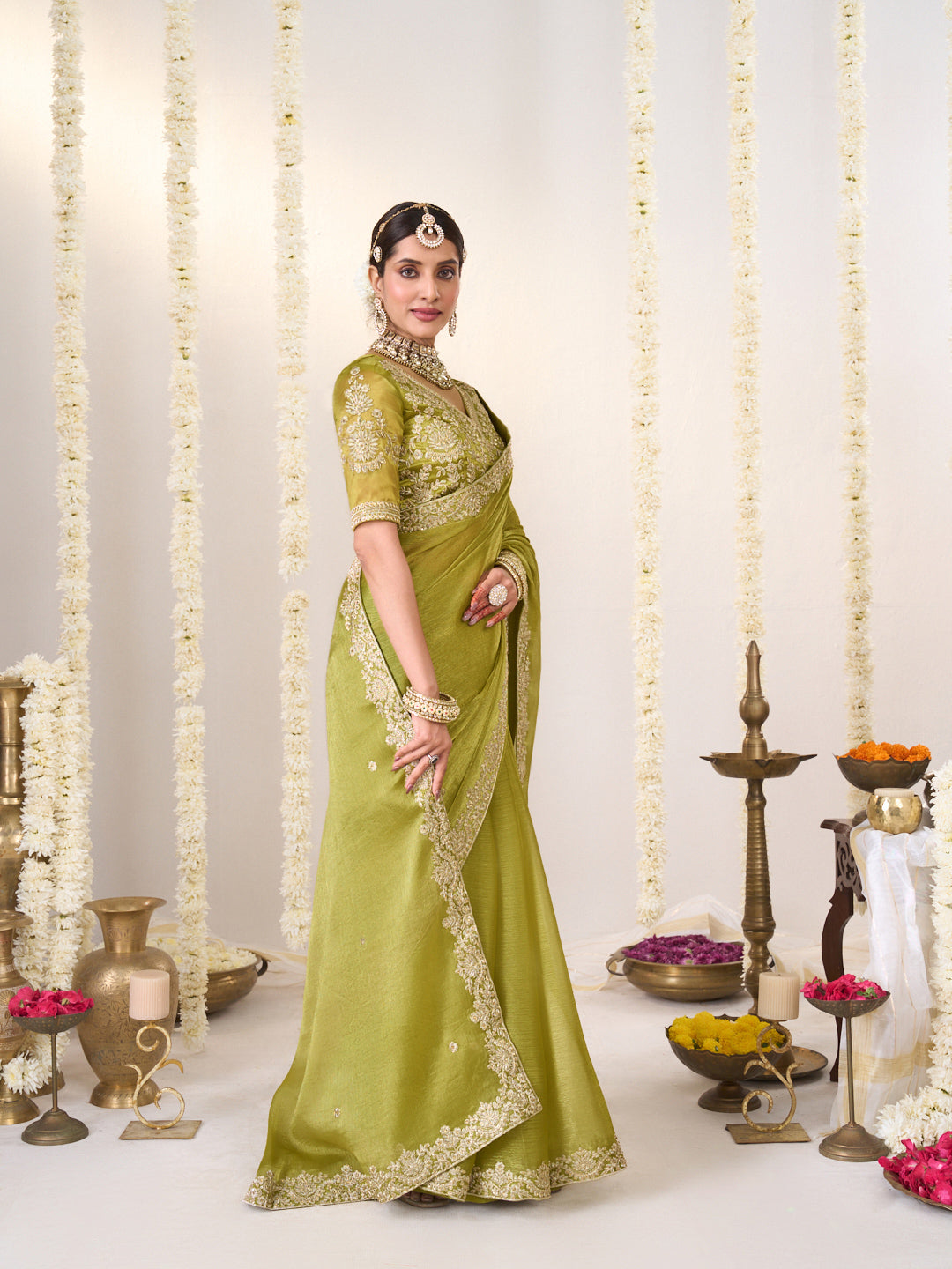 Olive green saree with blouse