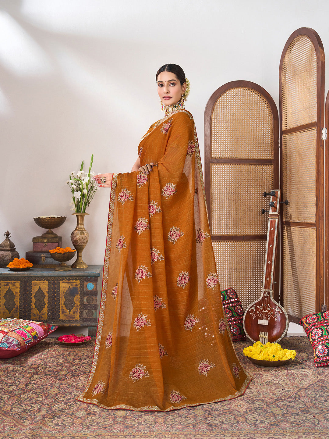 Floral work designer saree