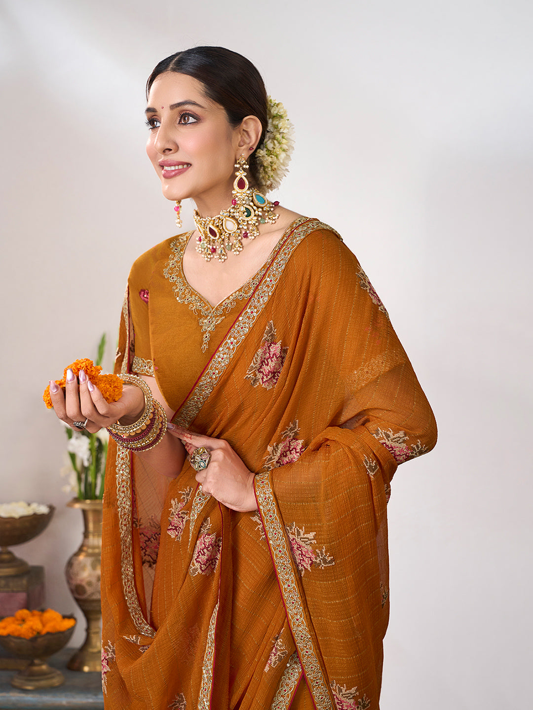Brown festive wear saree