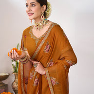 Brown festive wear saree