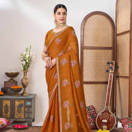 Brown embroidered chiffon saree