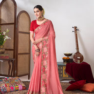 Pink floral embroidered saree