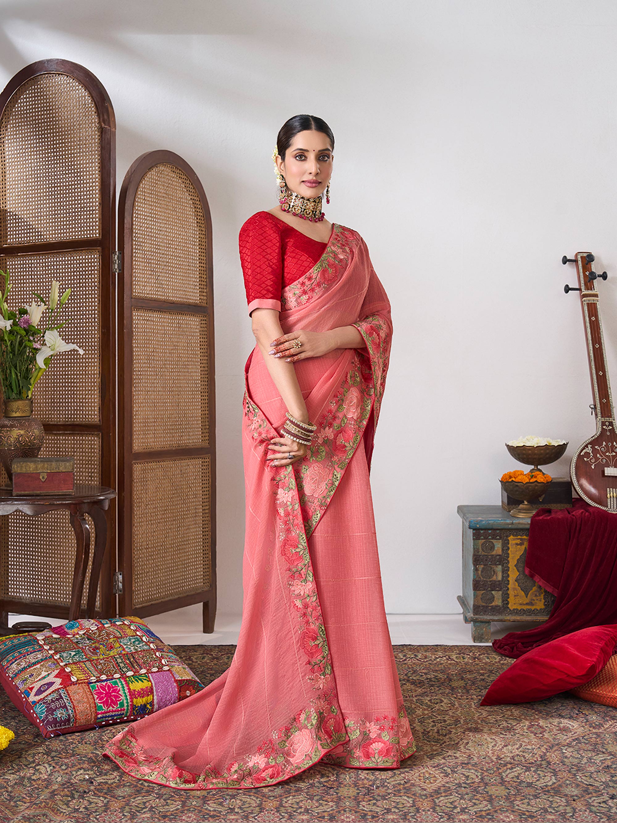 Chiffon designer work saree