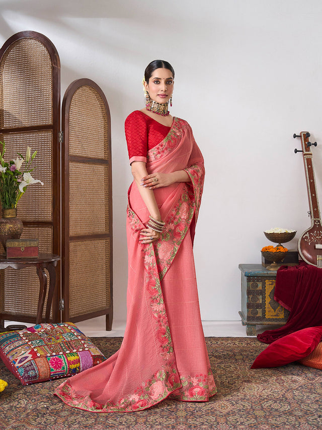 Chiffon designer work saree