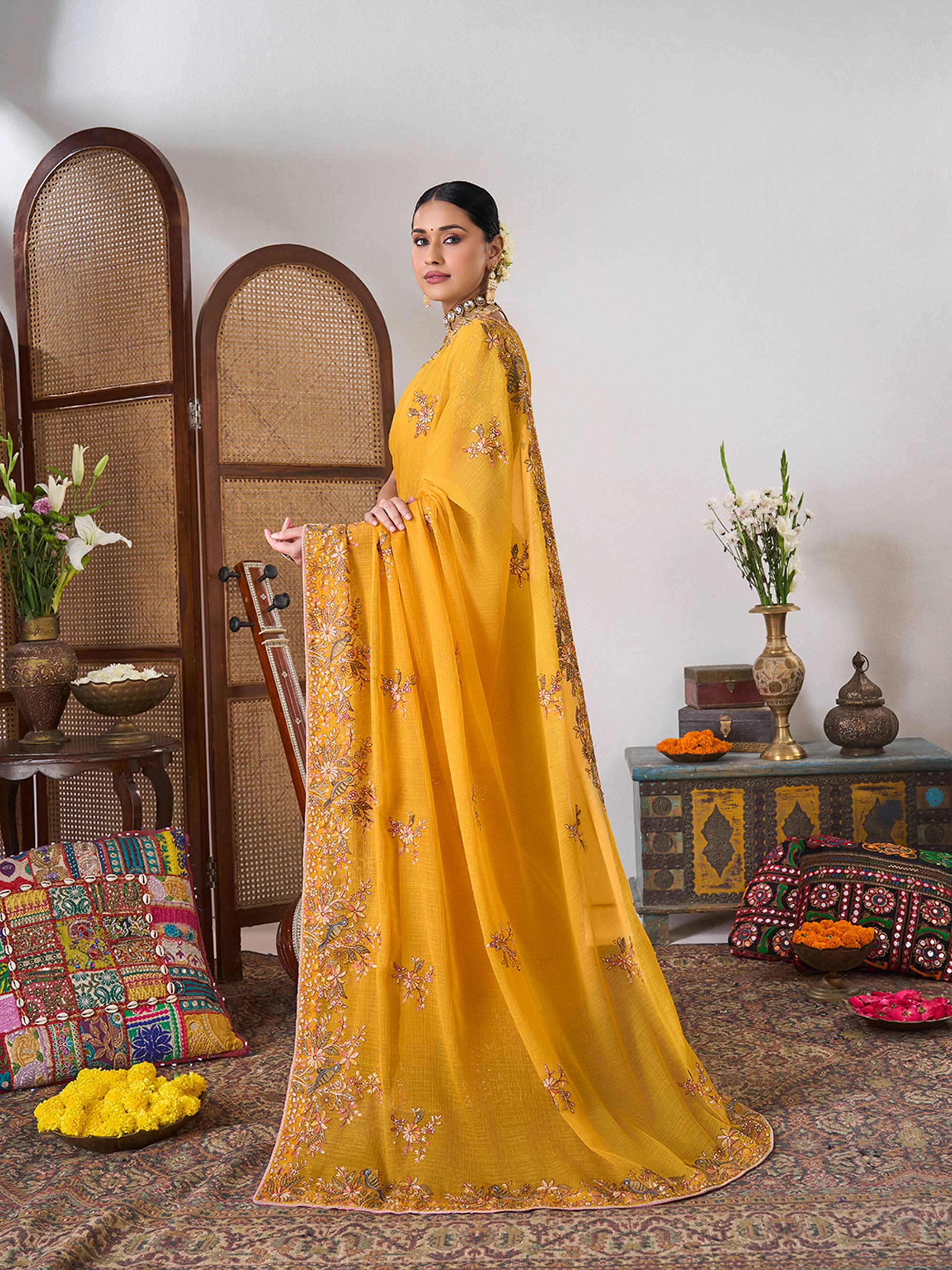 Yellow festive saree