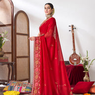 Red party wear saree