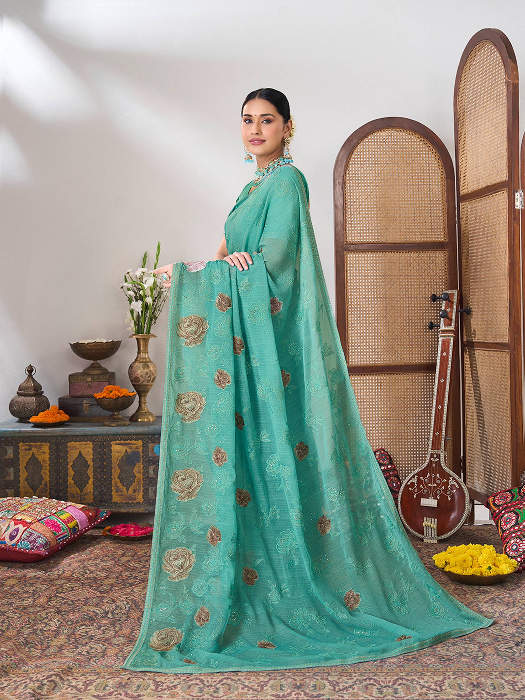 Floral chiffon designer saree