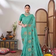 blue embroidered saree