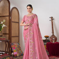 Pink designer chiffon saree