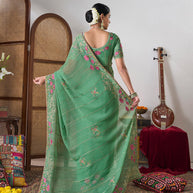 Green floral chiffon saree